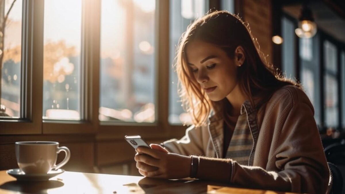 Femme qui lis un article sur telephone